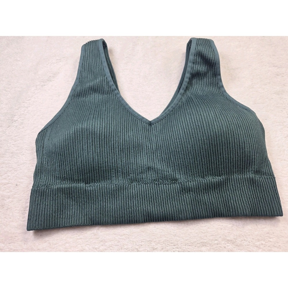Aerie Real Good Ribbed Seamless Sports Bra Womens XL Green Athleisure Yoga Bra - Picture 3 of 9